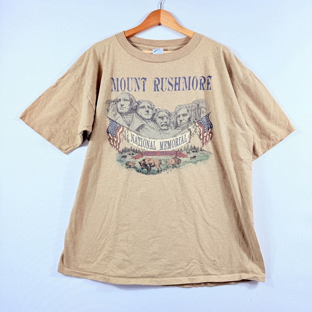 Mount Rushmore T Shirt Mens XXL Tan Vintage 90s Tourist Travel Americana Retro